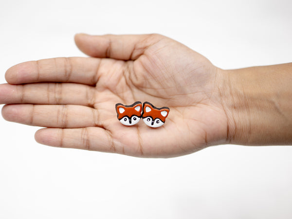 Handmade Earthen Clay Animal Stud Earrings- Fox