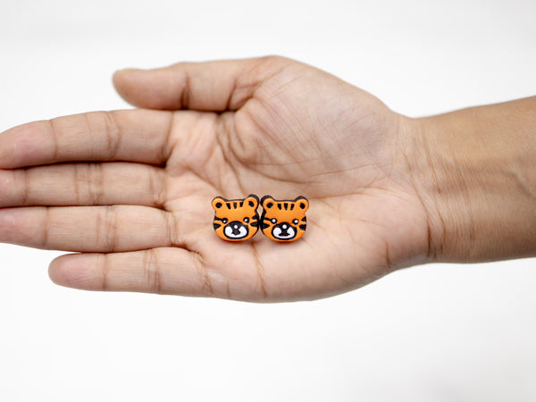 Handmade Earthen Clay Animal Stud Earrings- Lion