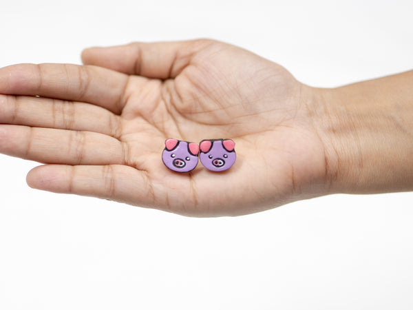 Handmade Earthen Clay Animal Stud Earrings- Pig