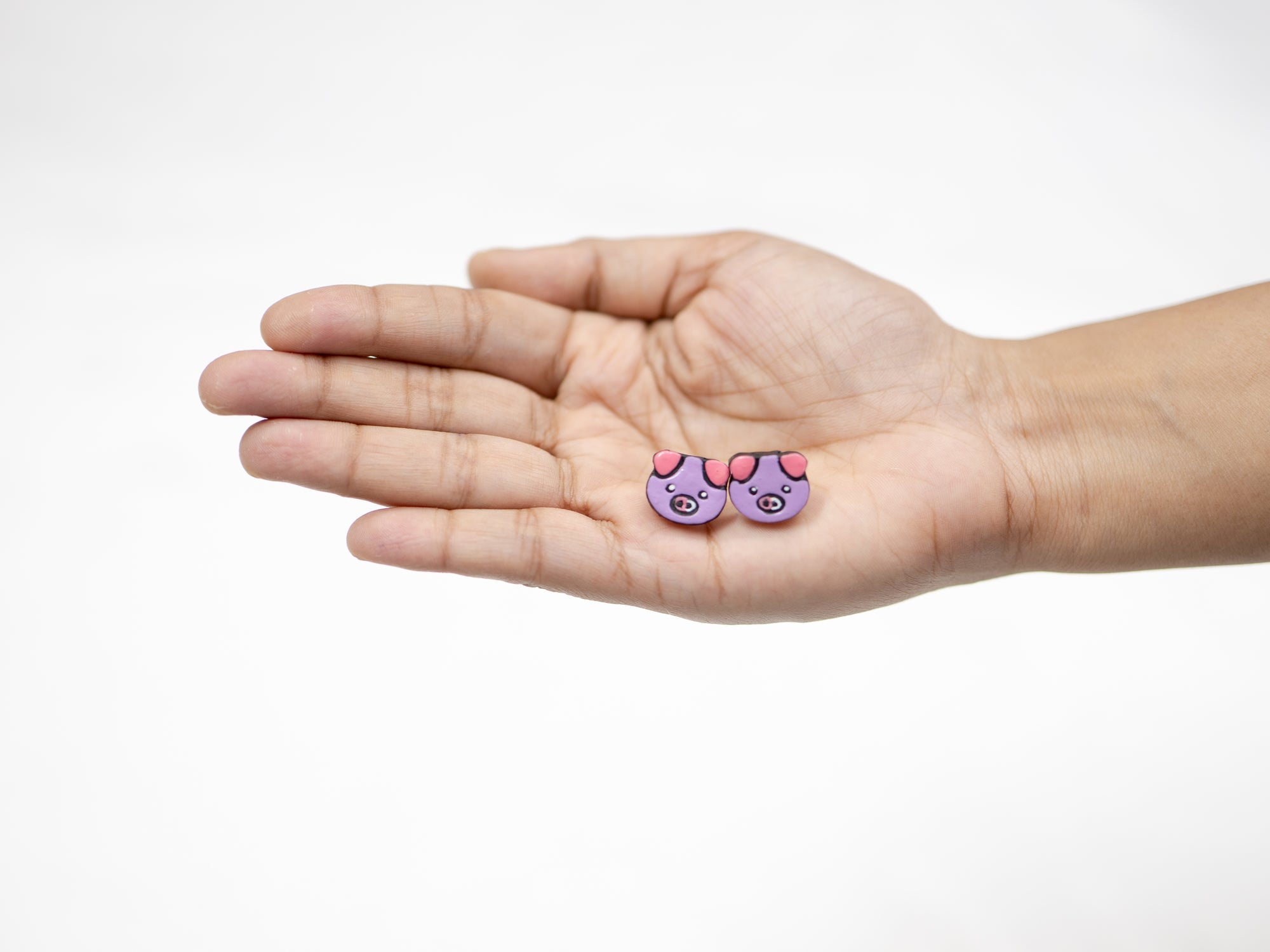 Handmade Earthen Clay Animal Stud Earrings- Pig