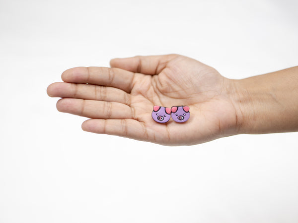 Handmade Earthen Clay Animal Stud Earrings- Pig