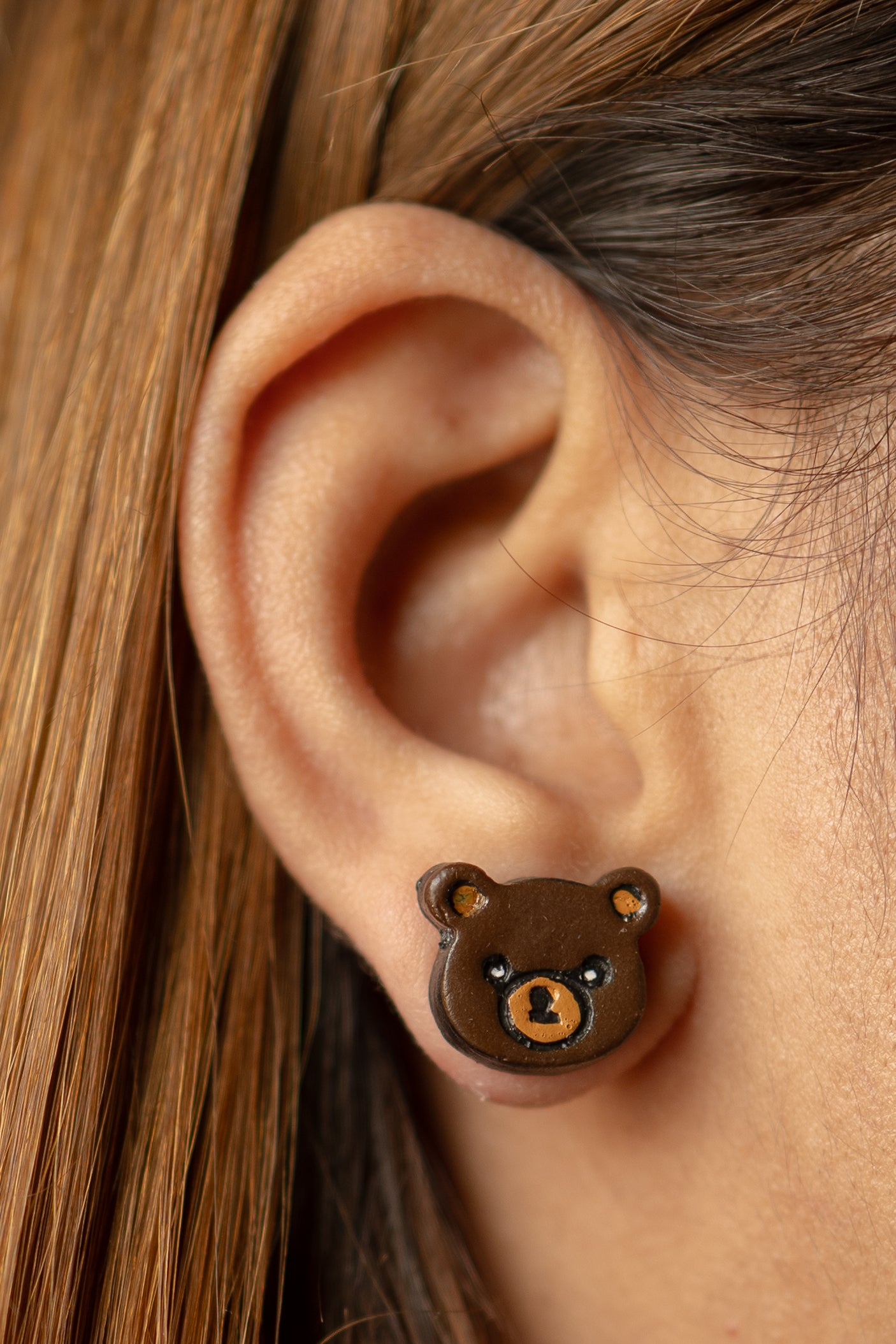 Handmade Earthen Clay Animal Stud Earrings- Bear