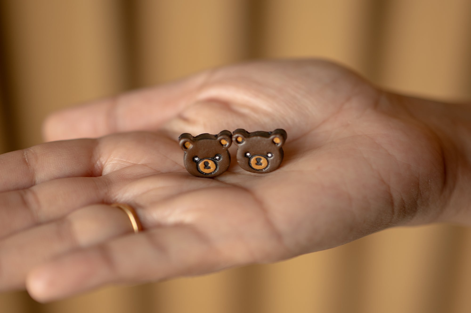 Handmade Earthen Clay Animal Stud Earrings- Bear