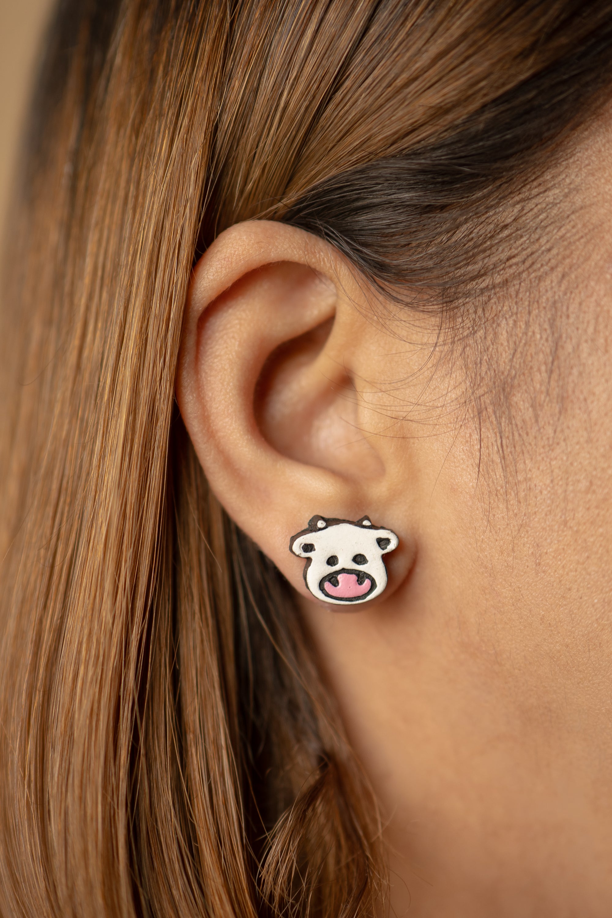Handmade Earthen Clay Animal Stud Earrings- Cow