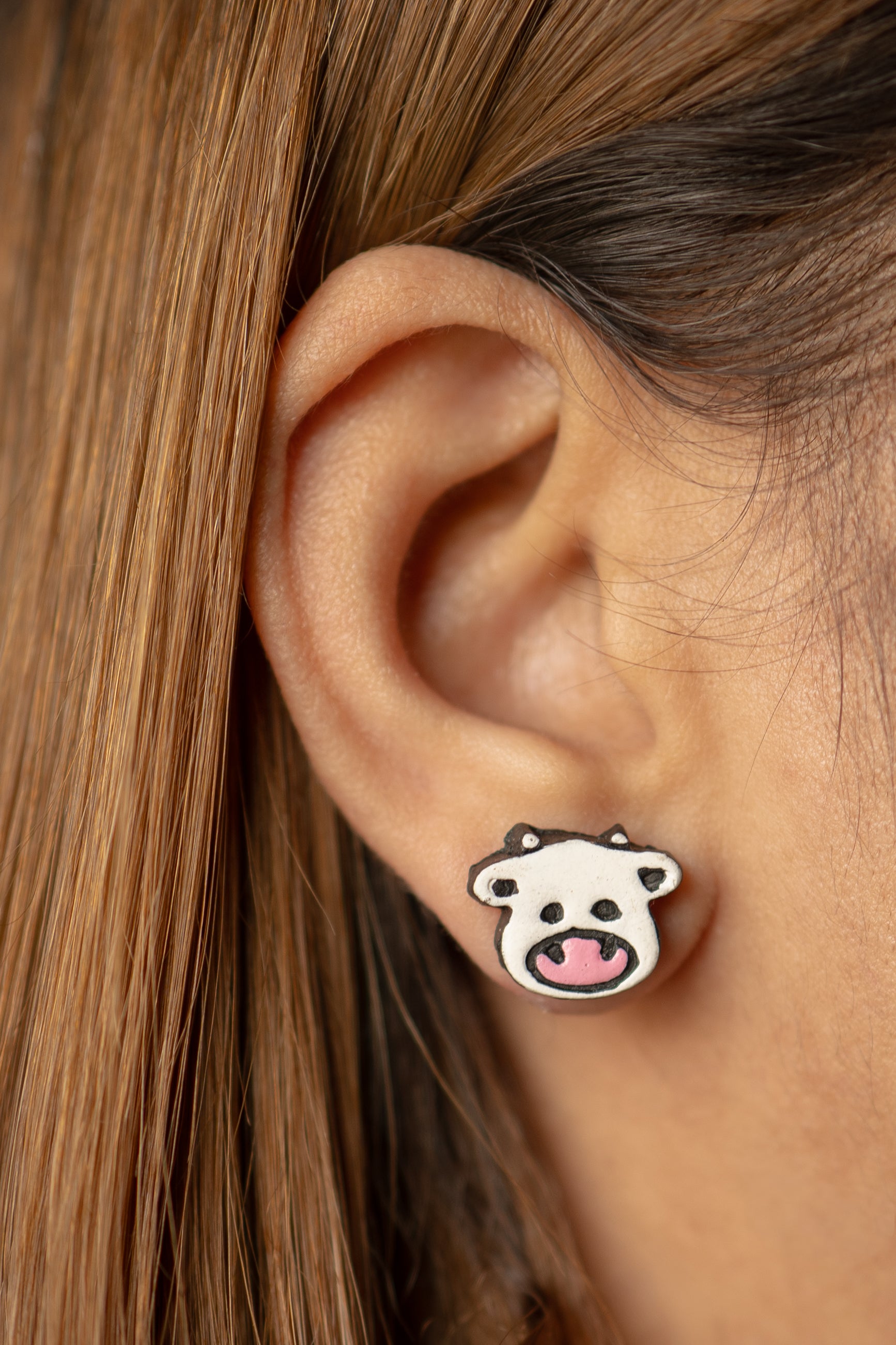 Handmade Earthen Clay Animal Stud Earrings- Cow