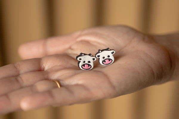 Handmade Earthen Clay Animal Stud Earrings- Cow