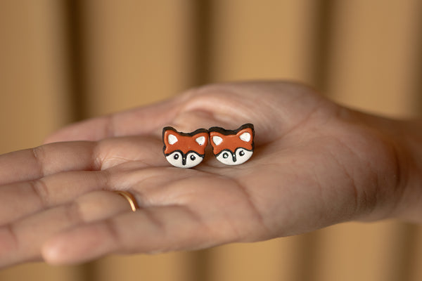 Handmade Earthen Clay Animal Stud Earrings- Fox