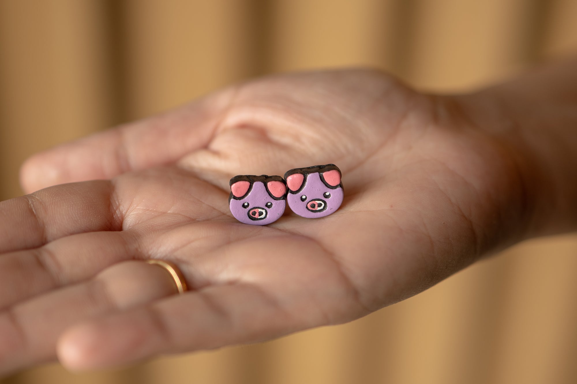 Handmade Earthen Clay Animal Stud Earrings- Pig