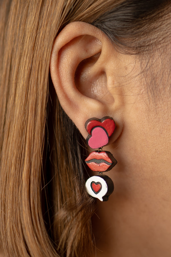 Handmade Earthen Clay Lips Stud Earrings with Brass Fittings