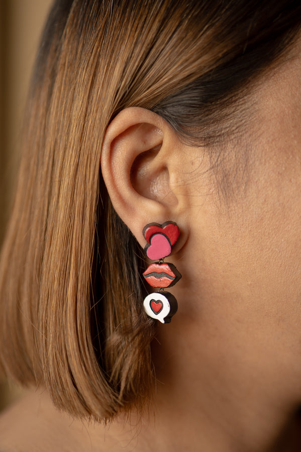 Handmade Earthen Clay Lips Stud Earrings with Brass Fittings
