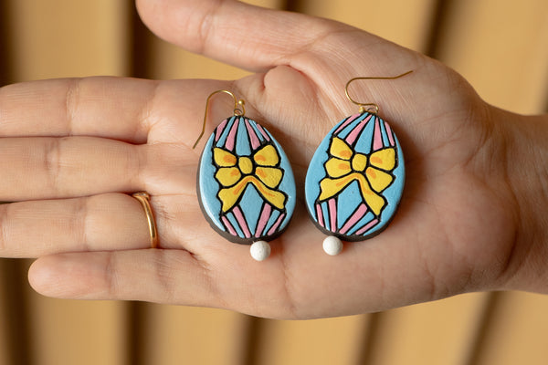 The Coquette Bow Dangles | Handmade Earthen Clay with Brass Hooks