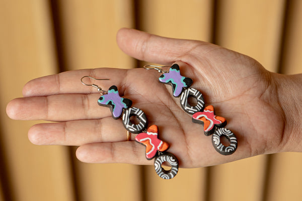 Handmade Terracotta Clay XOXO Dangle Earrings with Brass Fittings