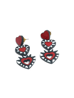 Red & Black Layered Heart Earrings