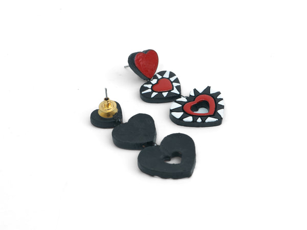 Red & black layered heart Earrings
