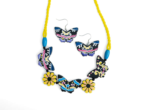 Blue Butterfly Necklace & Earrings Set