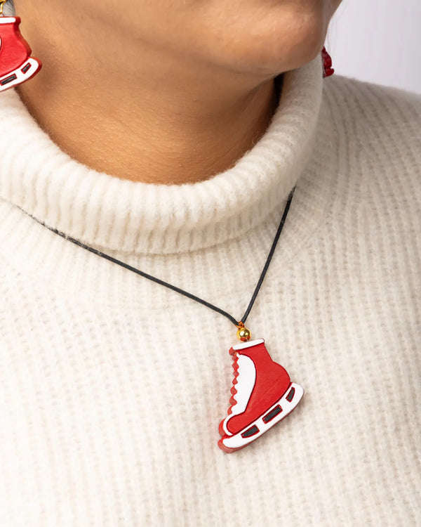 Christmas Skating Clay Jewelry Set: Earrings & Necklace