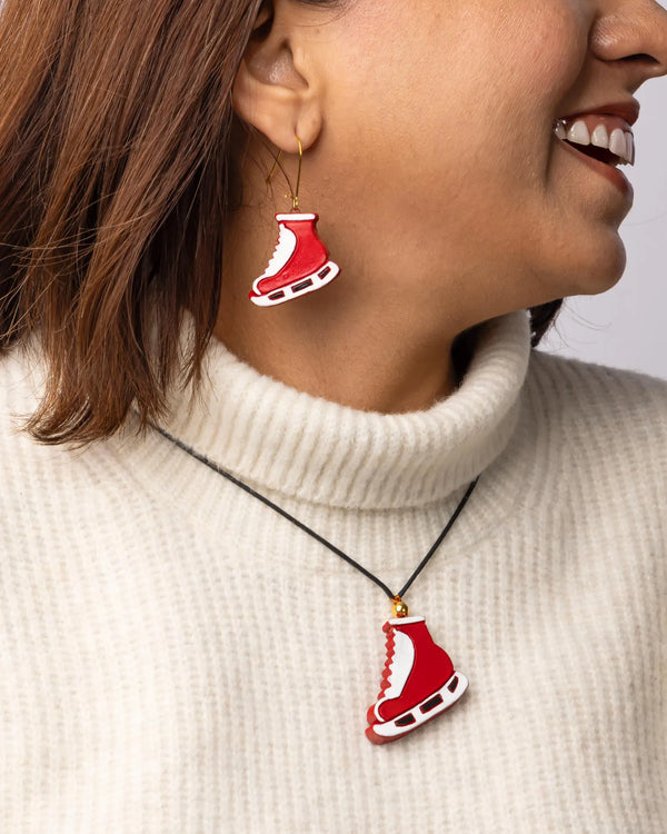 Christmas Skating Clay Jewelry Set: Earrings & Necklace