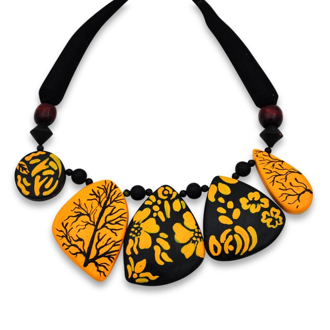 Mystical Dark Forest Design  Black Dangly Earrings  Geometric Statement Necklace  Bold Fashion Jewelry
