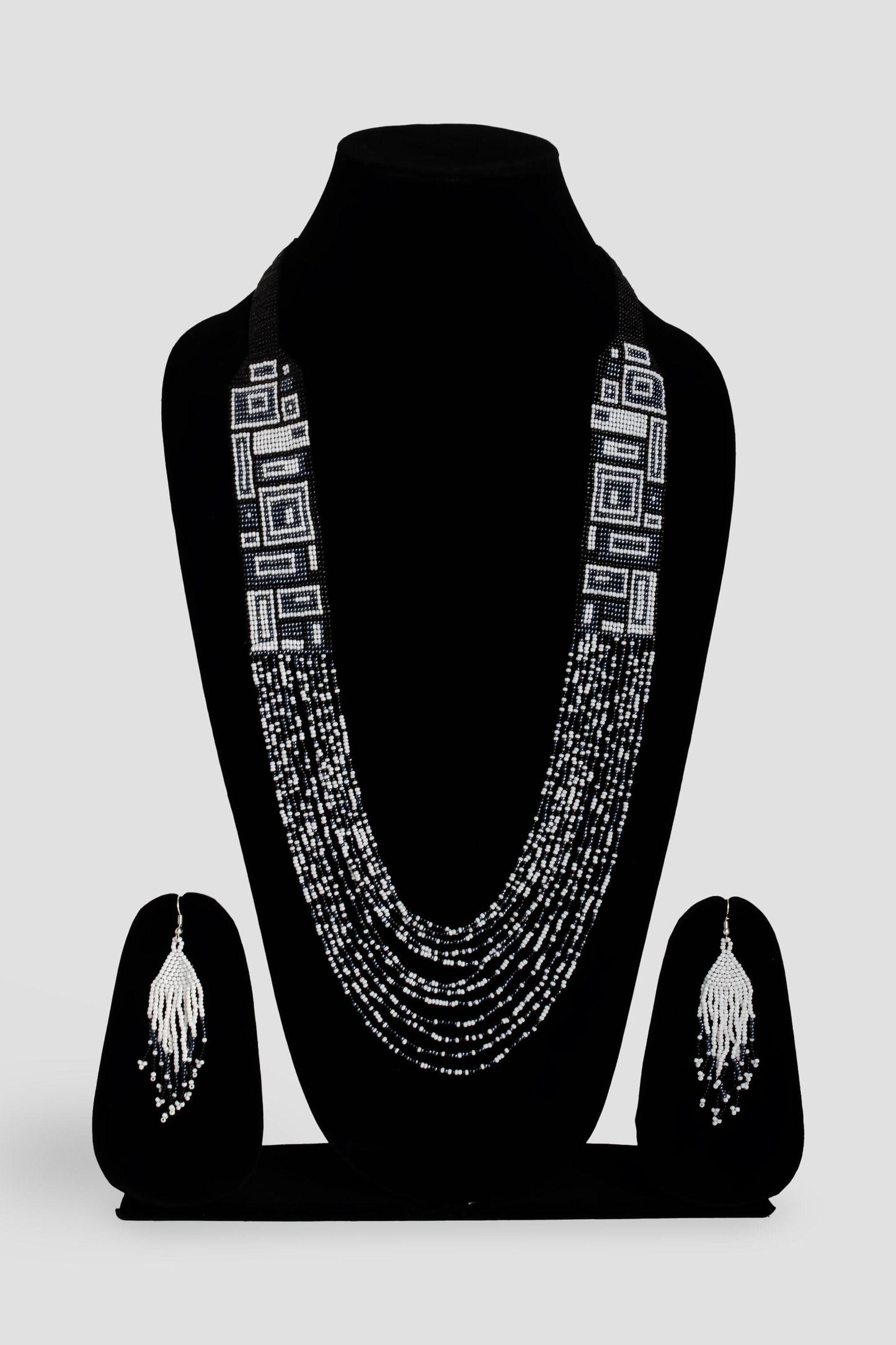 Black Geometric Woven Beaded Necklace  Traditional Hippie Ukrainian Necklace  Gift for Her