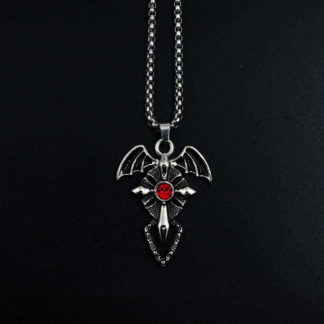 Gothic Bat Necklace with Cross Design  Vampire Necklace  Dark  Elegant Cross Necklace