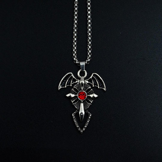Gothic Bat Necklace with Cross Design  Vampire Necklace  Dark  Elegant Cross Necklace