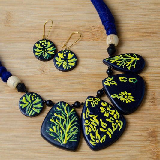 Dark Forest Blue Magical Clay Jewelry  Unique Floral Earrings  Modern Handmade Jewelry