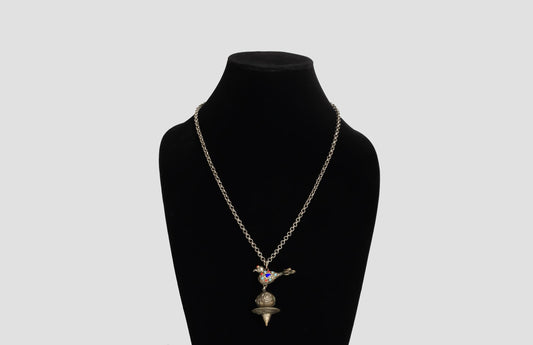 Vintage Afghan Jewelry Necklace with Bird  Glass Stone  Silver Afghan Bohemian Necklace  Boho Necklace