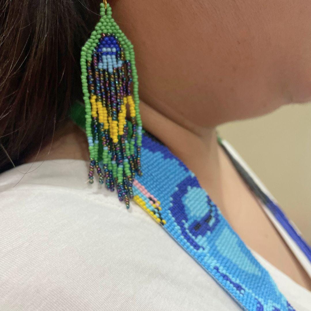 Beaded Long Necklace Statement Colorful Large Necklace For Women Boho Jewelry For Women Earring Dangle Fun Design Earring For Her Gift
