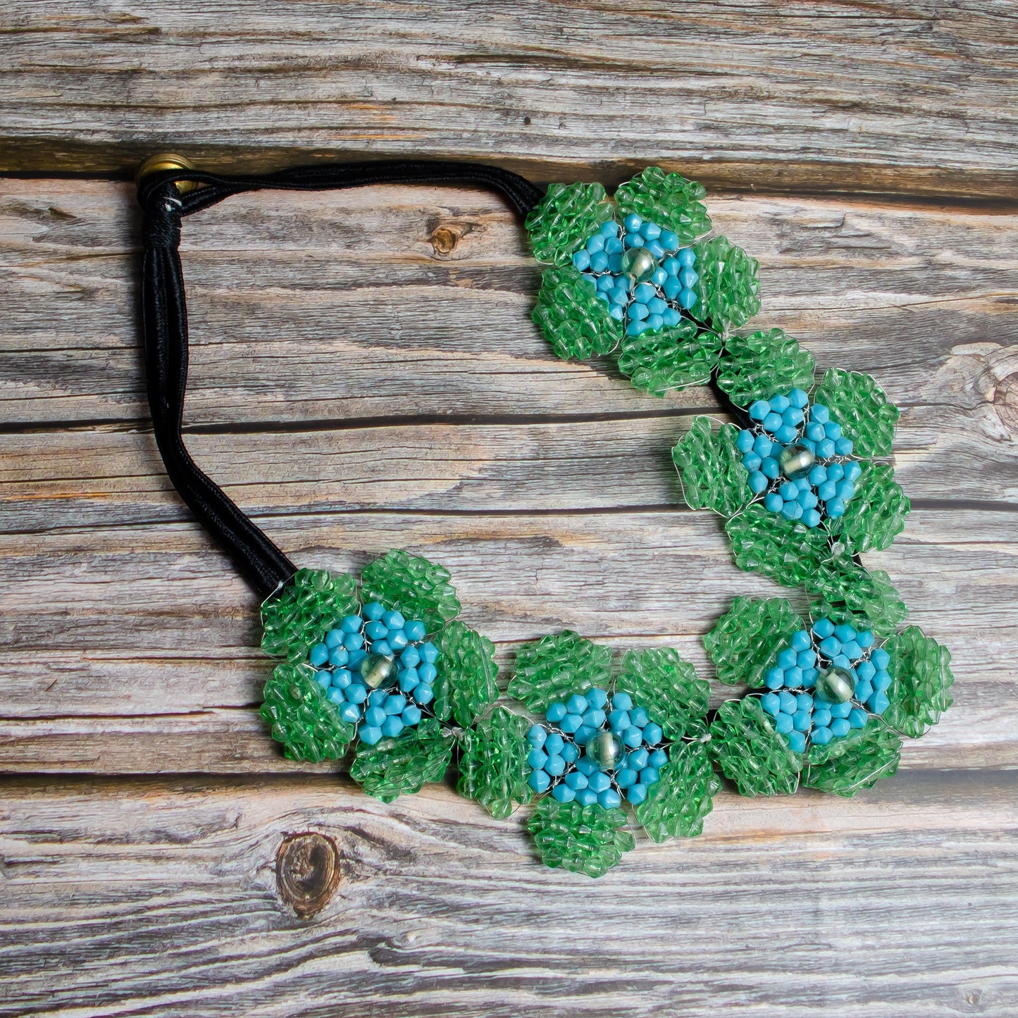 Handcrafted Forget-Me-Not Flower Beads Statement Necklace  Unique Gift for He