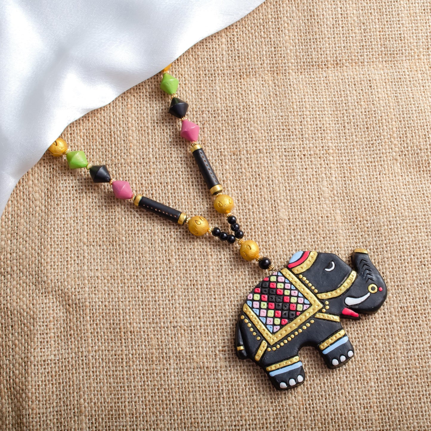 Black Clay Necklace And Baby Elephant Design  Aesthetic Jewelry Set  Statement Earrings  Handmade Clay Necklace