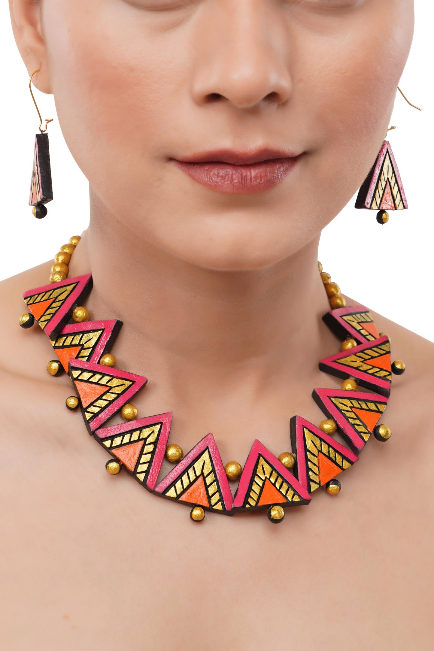 Black and Pink Triangle Clay Jewelry  Handmade Jewelry  Casual Jewelry  Gifts for Her