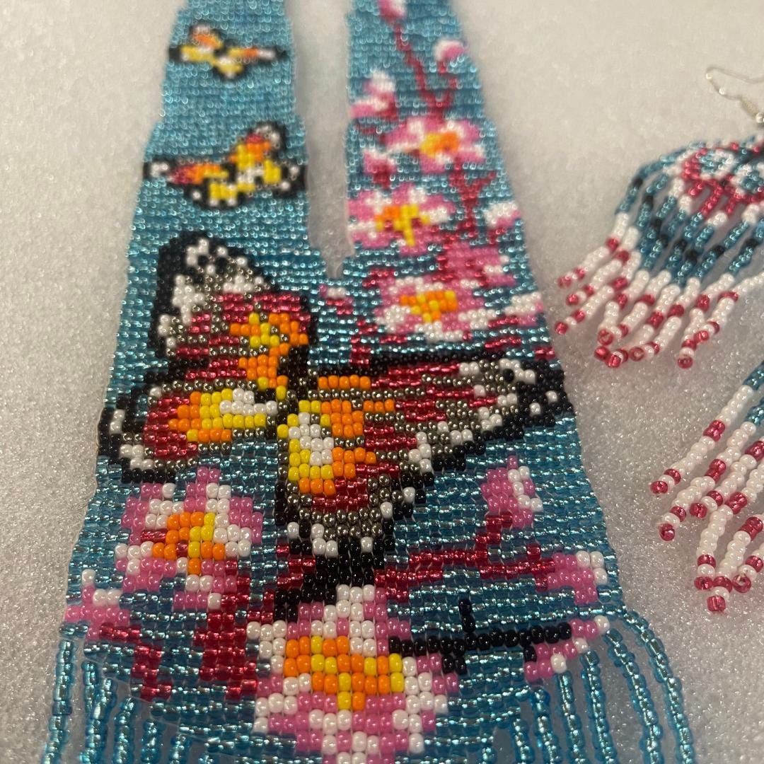 Butterfly Jewelry Set Beaded Necklace For Women Blue Jewelry Women Earring Set For Women Gift Set For HerMom Gift Set For Women Gift Unique