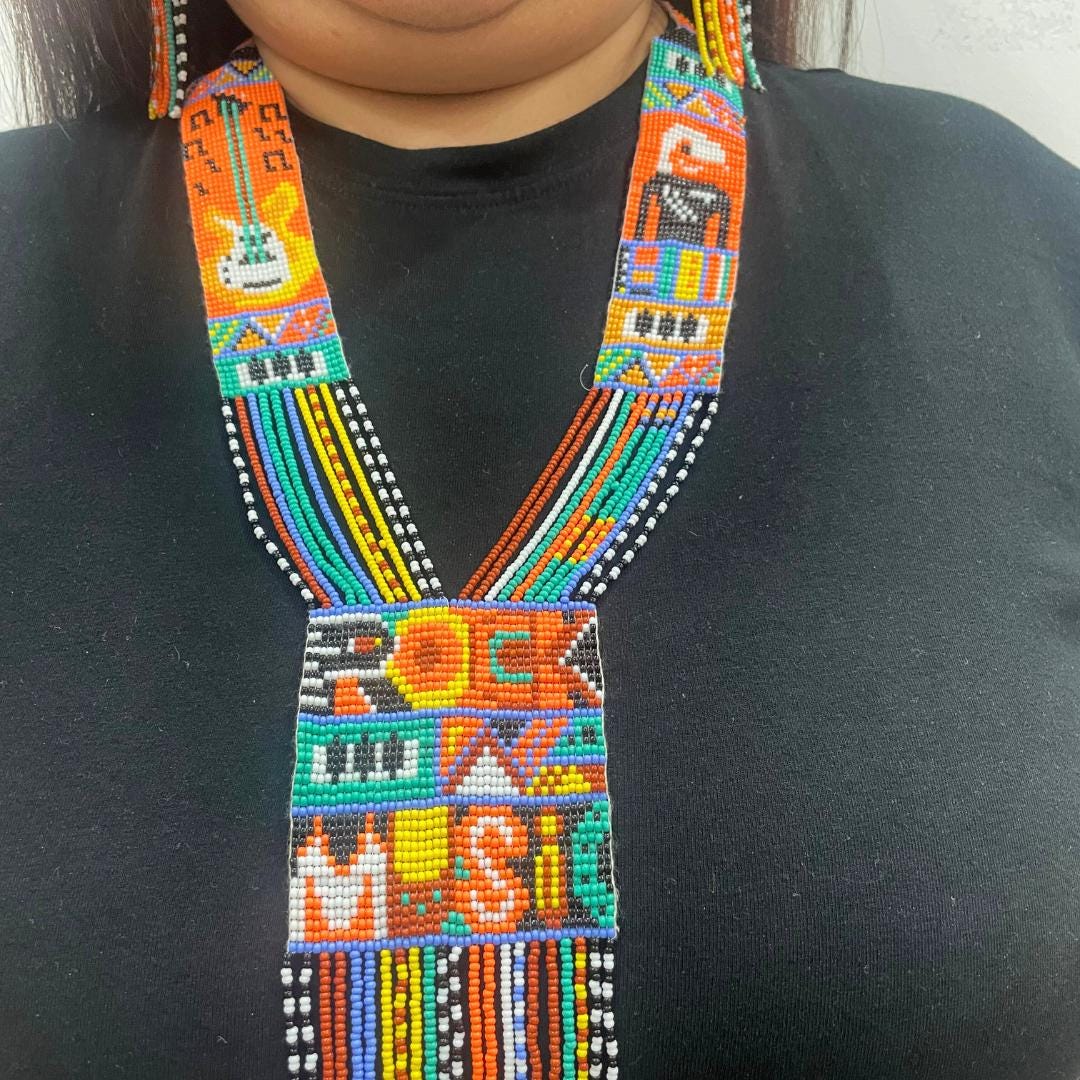 Beaded Handmade Long Necklace With Bead Necklace And Earring Set Boho Seed Bead Necklace Color Block Seed Bead Necklace Multicolor Fringe