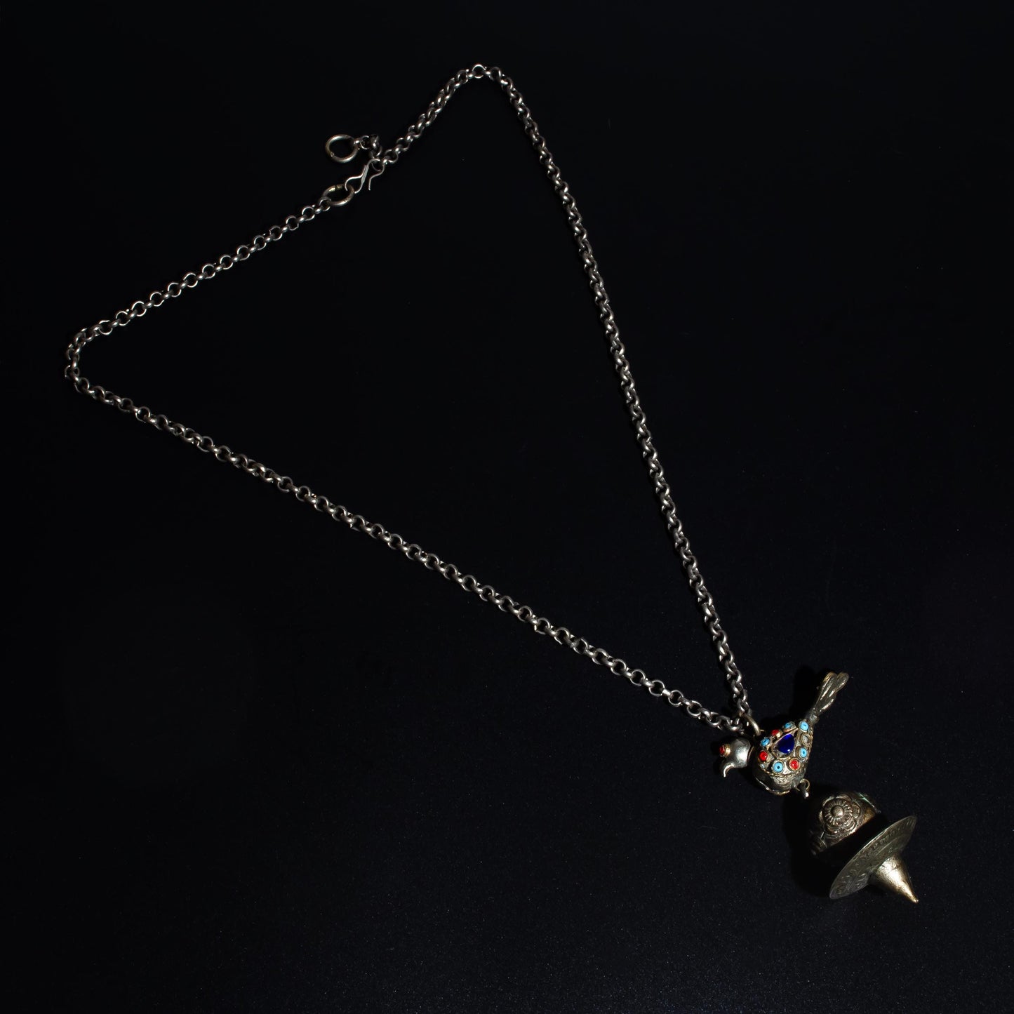 Vintage Afghan Jewelry Necklace with Bird  Glass Stone  Silver Afghan Bohemian Necklace  Boho Necklace