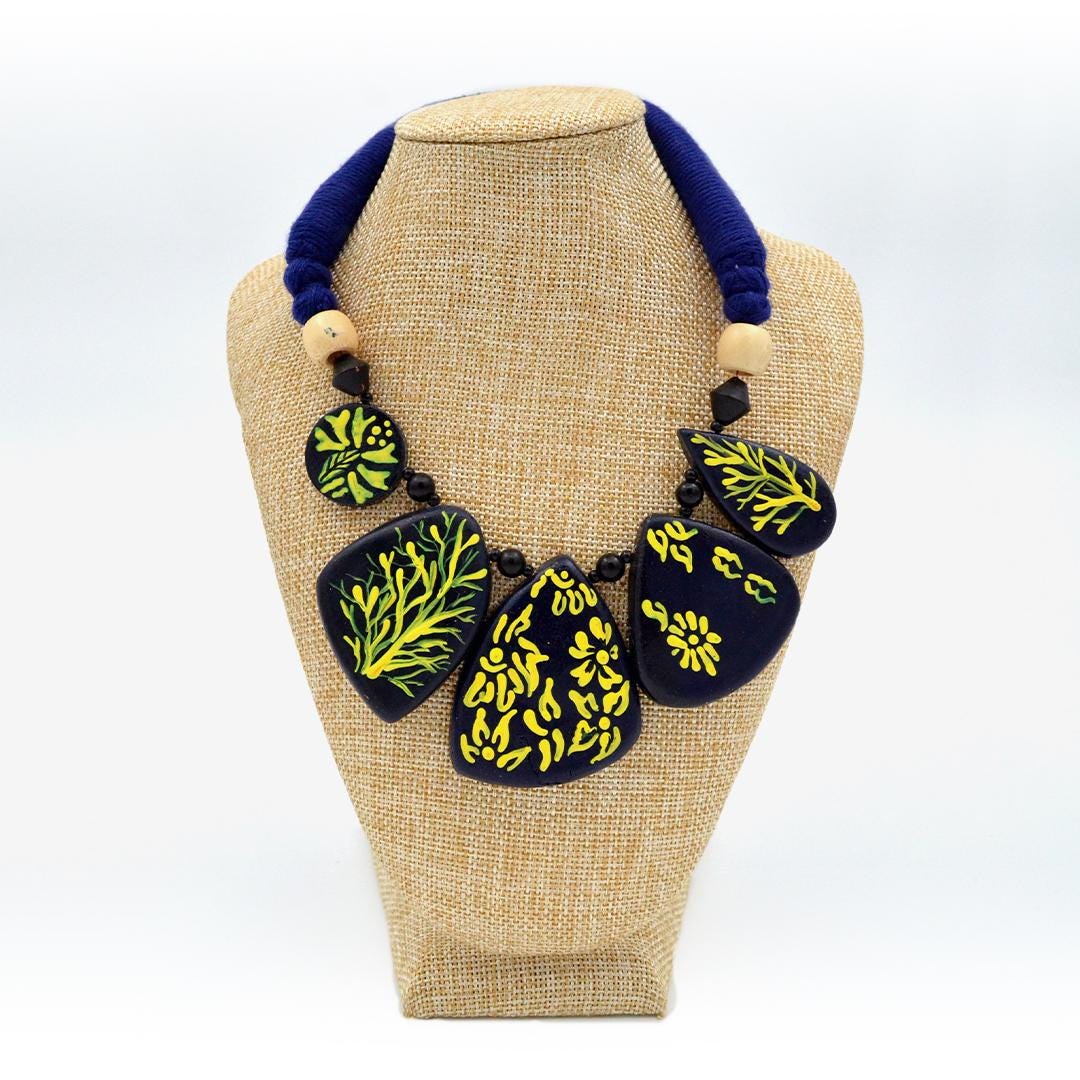 Dark Forest Blue Magical Clay Jewelry  Unique Floral Earrings  Modern Handmade Jewelry