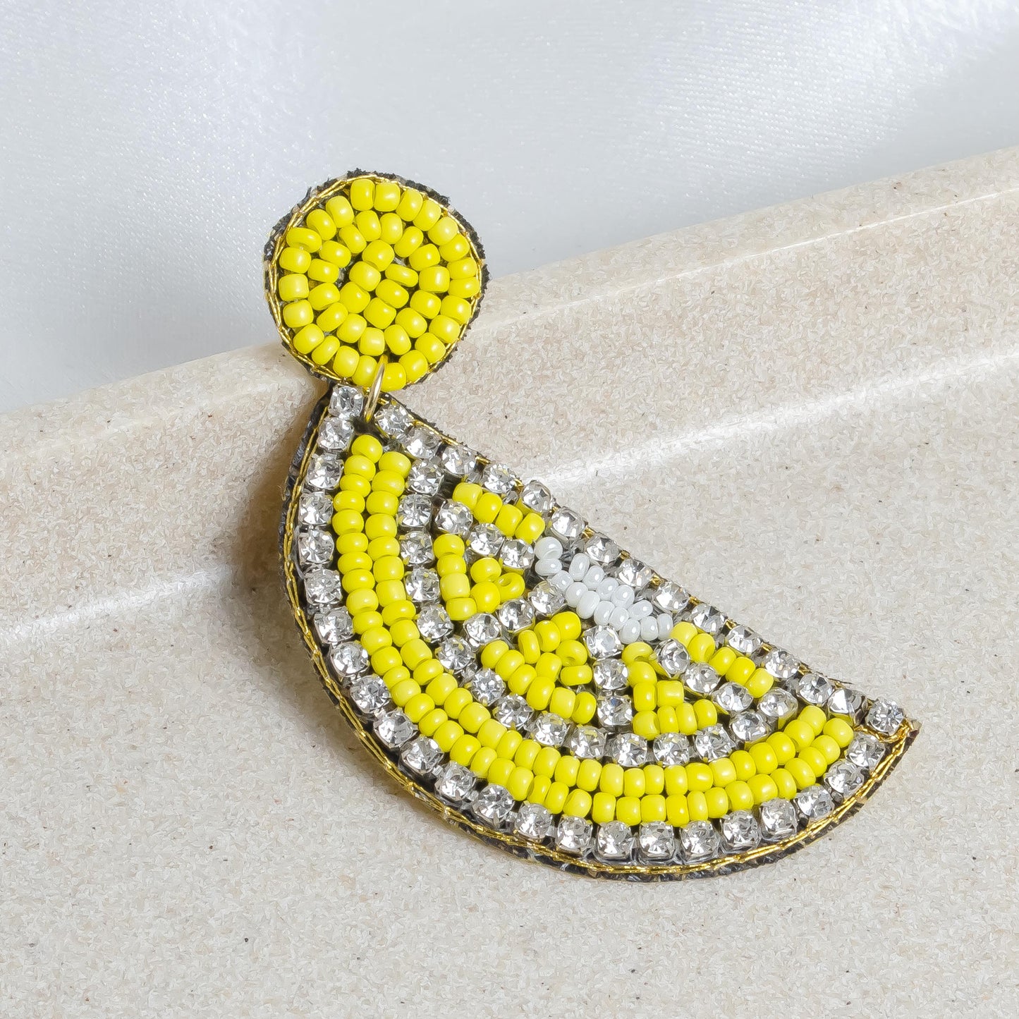 Yellow Lemon Beaded Embroidered Earrings  Boho Statement Jewelry  Unique Gift for Her