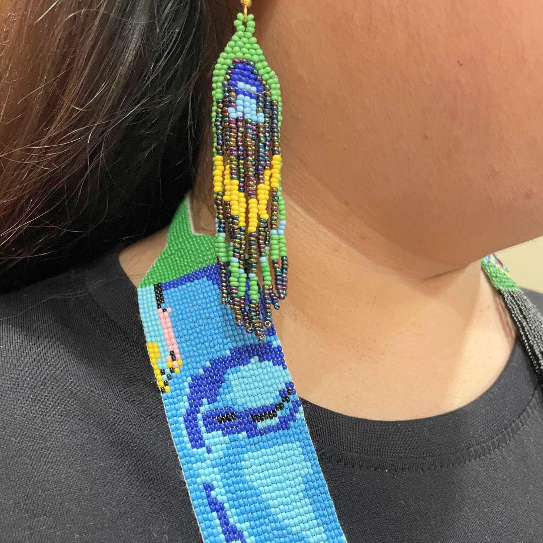 Beaded Long Necklace Statement Colorful Large Necklace For Women Boho Jewelry For Women Earring Dangle Fun Design Earring For Her Gift