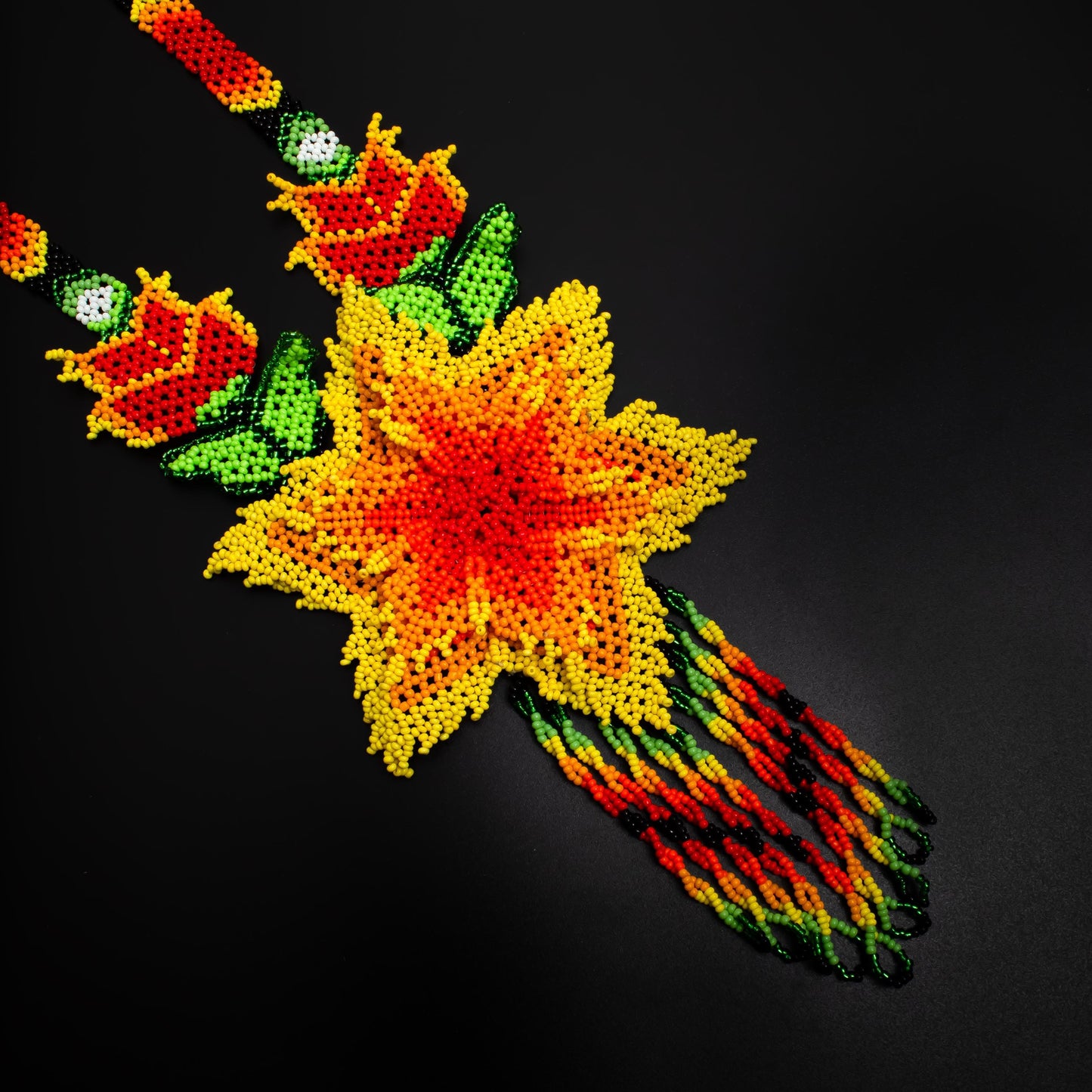 Multicolor Flower Native American Style Beaded Statement Necklace with Fringe Earrings  Flower Necklace