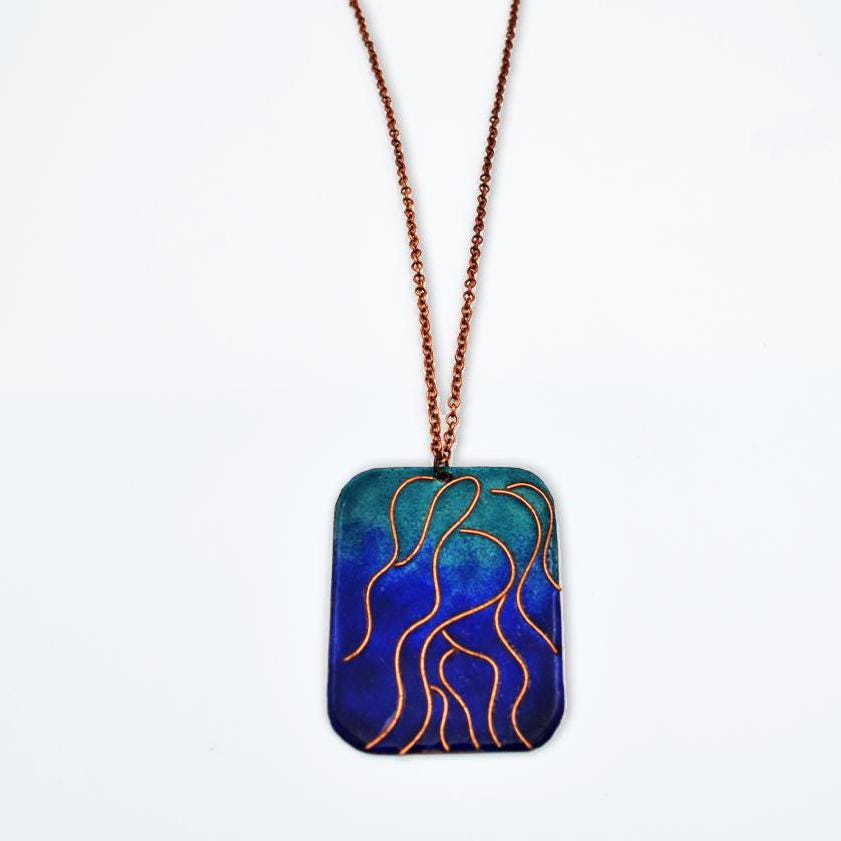 Copper Ocean Wave Design Long Necklace  Adjustable Necklace  Modern Jewelry  Handmade Gift