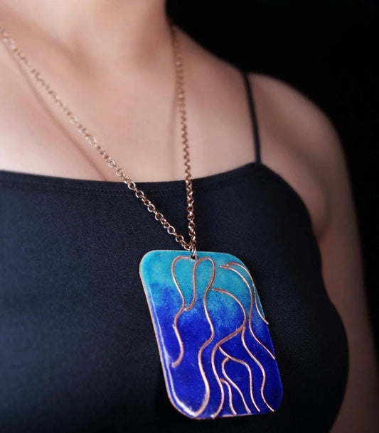 Copper Ocean Wave Design Long Necklace  Adjustable Necklace  Modern Jewelry  Handmade Gift