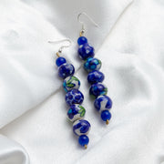 Long Dangle Blue White Floral Porcelain Earrings  Ceramic Floral Earrings  Gifts for Her