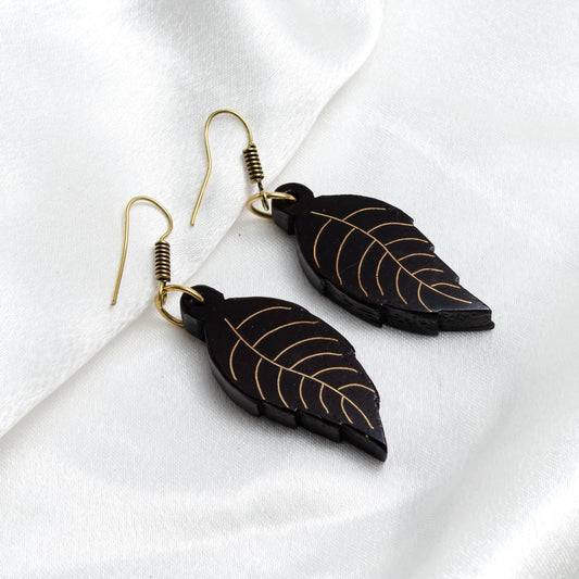 Fall Leaf Wooden Metal Inlay Earrings  Minimalist Cute Earrings  Gift for Her