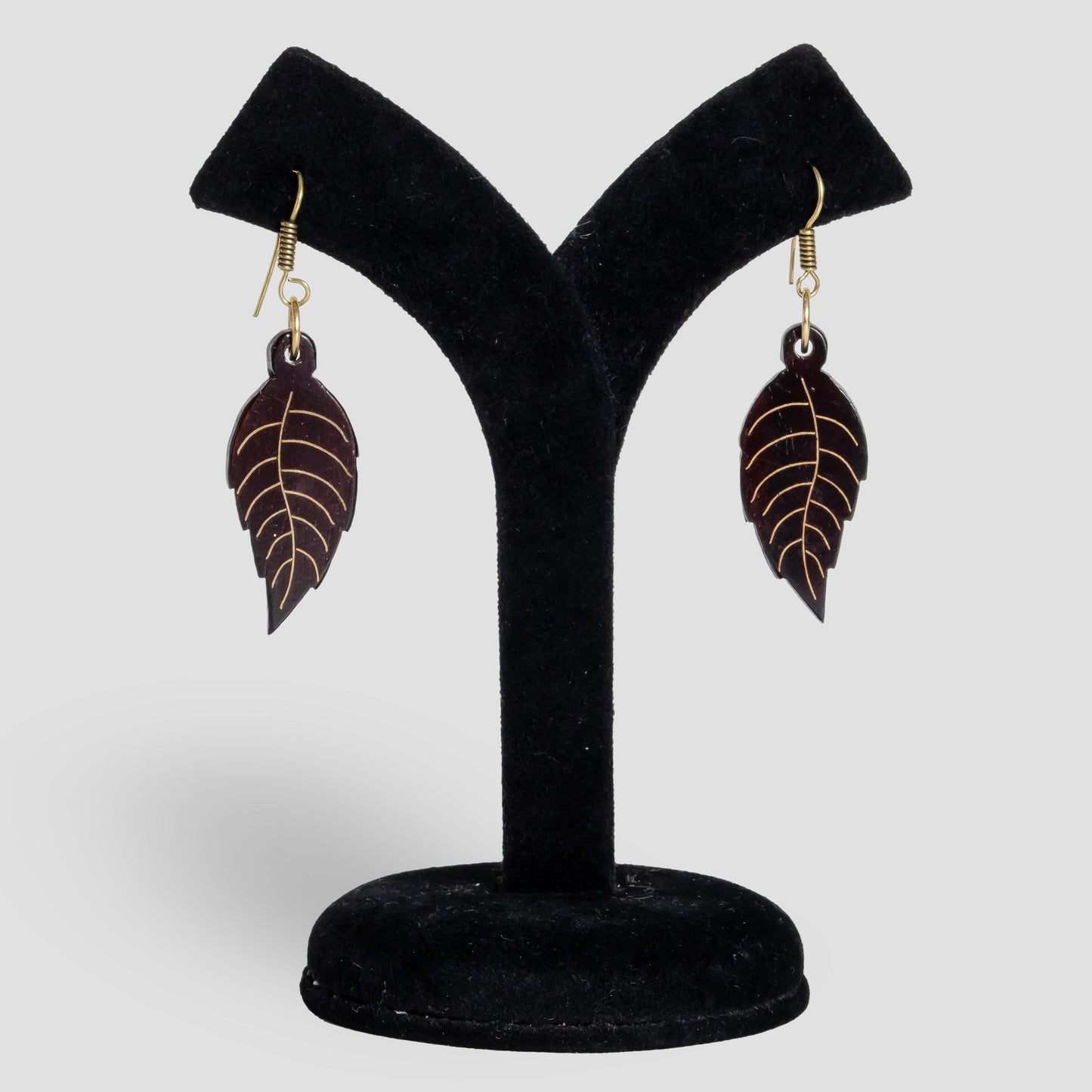 Fall Leaf Wooden Metal Inlay Earrings  Minimalist Cute Earrings  Gift for Her
