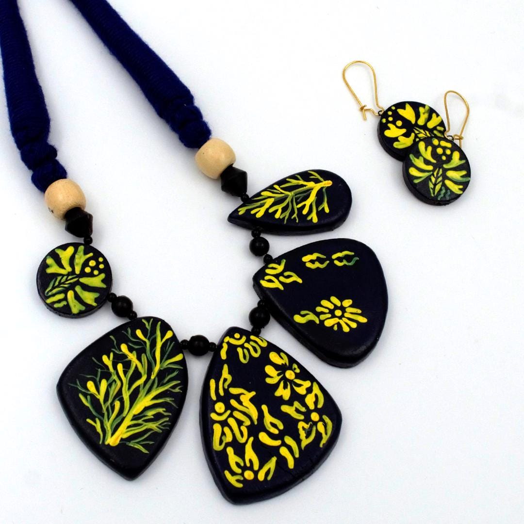 Dark Forest Blue Magical Clay Jewelry  Unique Floral Earrings  Modern Handmade Jewelry
