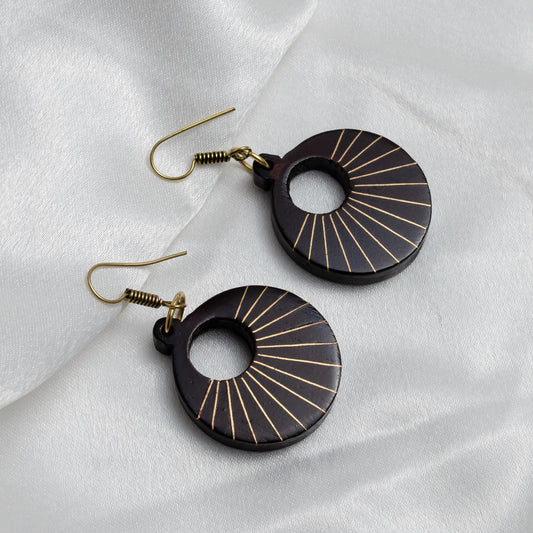 Rosewood Dangling Earrings with Ray Inlay  Unique Jewelry  Christmas Gifts