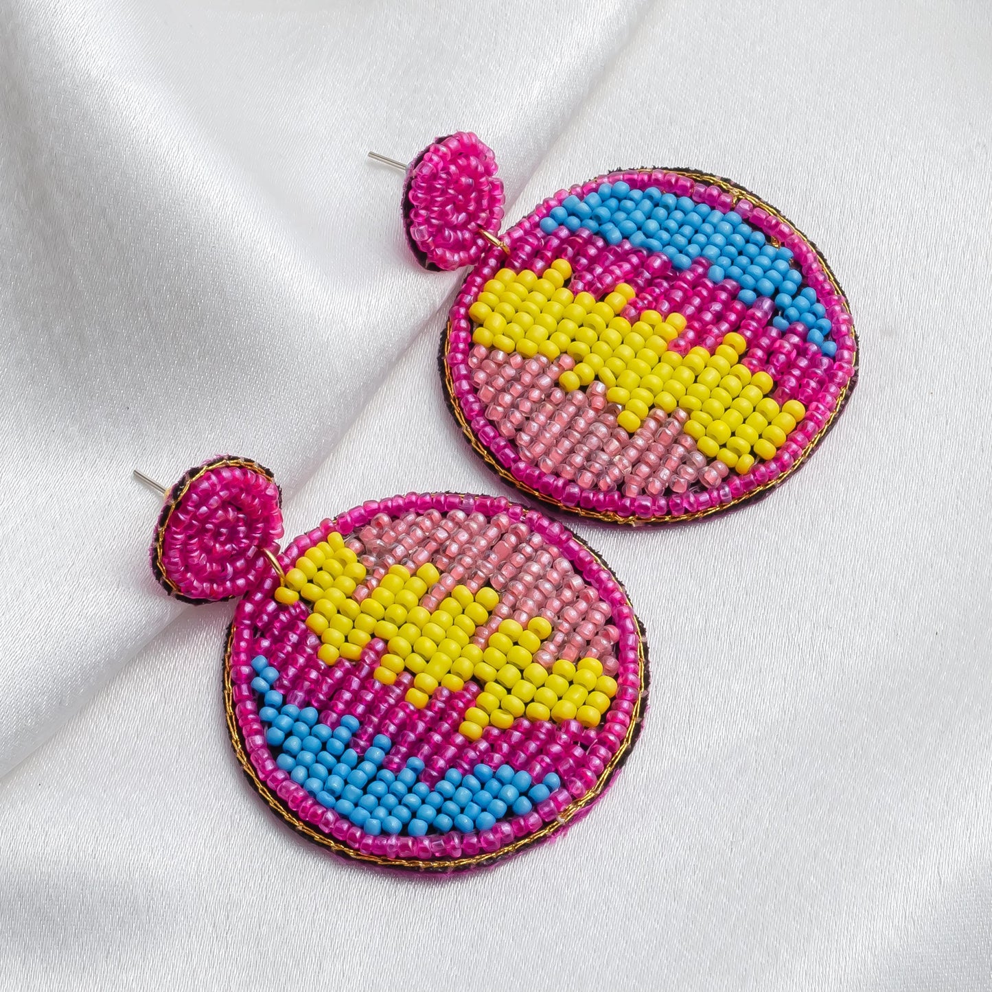 Round Beaded Circle Earrings  Lightweight Boho Jewelry  Valentine’s Day Gift for Her