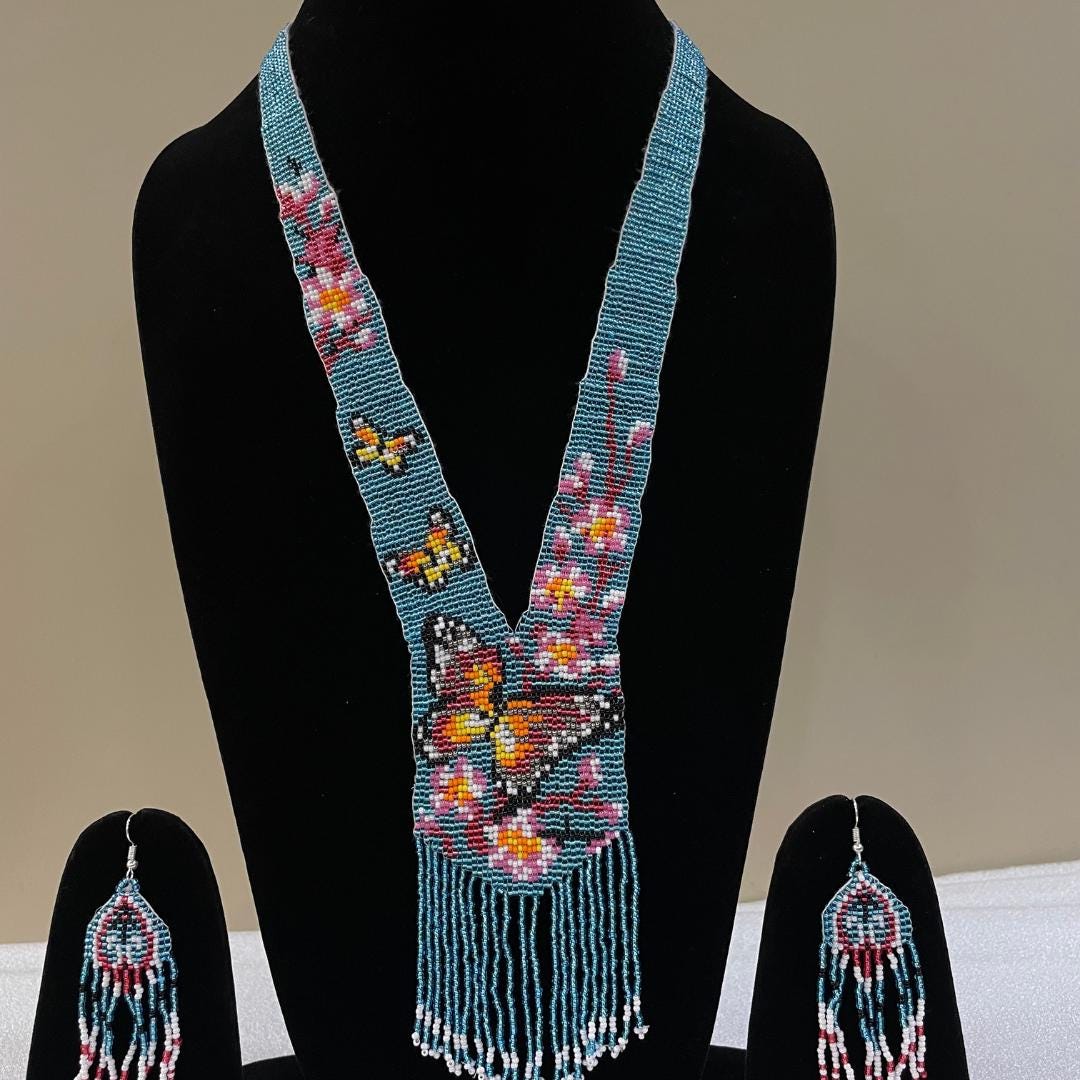 Butterfly Jewelry Set Beaded Necklace For Women Blue Jewelry Women Earring Set For Women Gift Set For HerMom Gift Set For Women Gift Unique