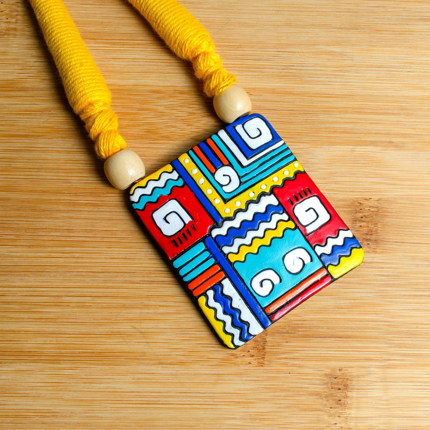 Handmade Terracotta Boho Geometric Tribal Jewelry Set  Clay Necklace  Boho Earrings  Gifts for Her