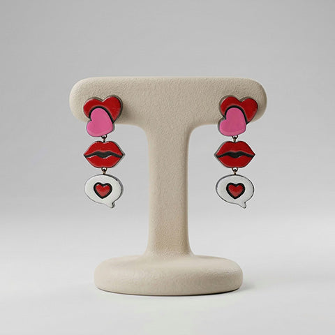 Handmade Earthen Clay Lips Stud Earrings with Brass Fittings