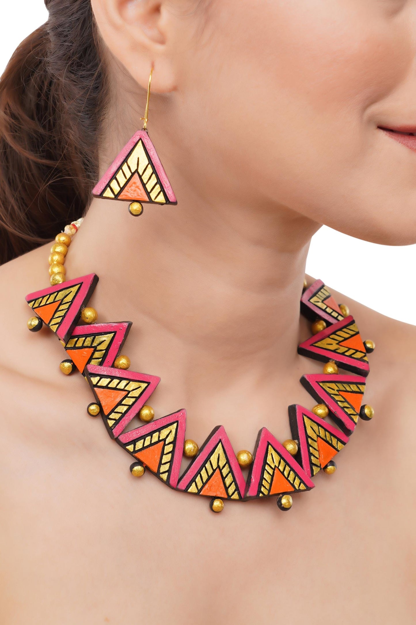 Black and Pink Triangle Clay Jewelry  Handmade Jewelry  Casual Jewelry  Gifts for Her